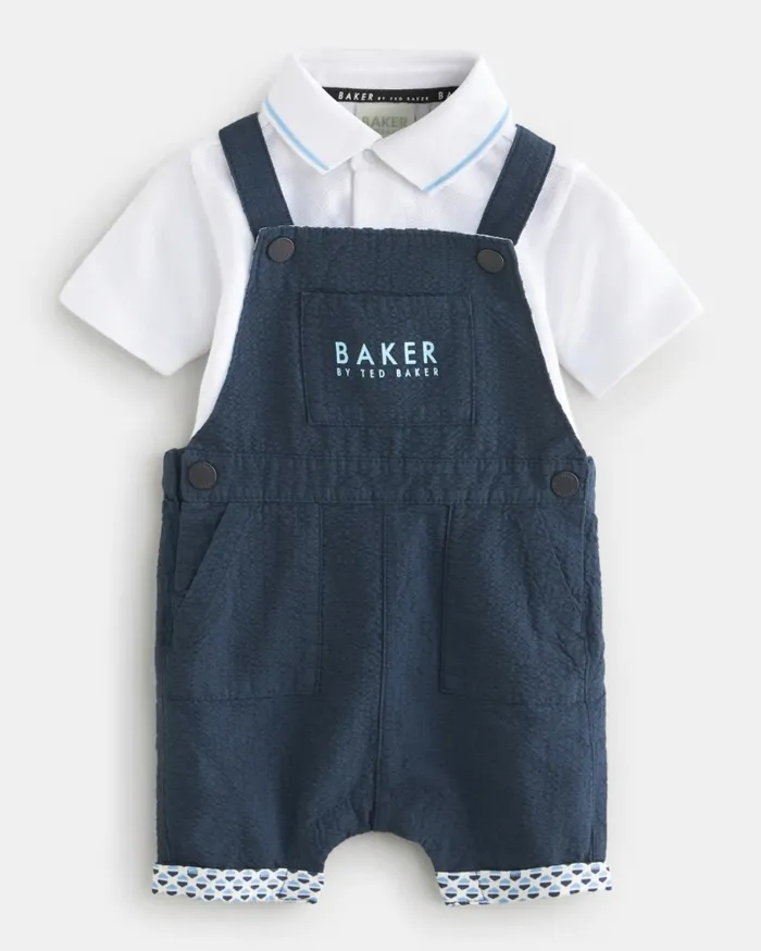Kids KIWALSH 8211 Seersucker Dungarees Polo And Hat Set Navy Ted Baker Baby Kids KIWALSH 8211 Seersucker Dungarees Polo And Hat Set Navy Ted Baker Baby