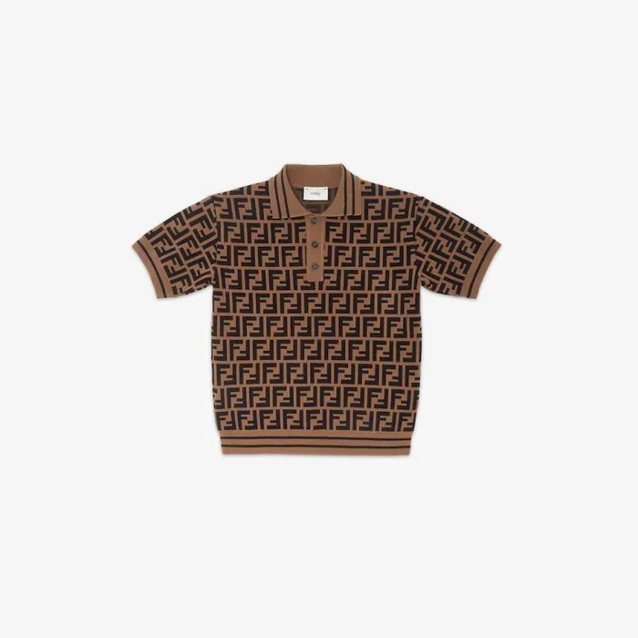 Kids Knit Polo Shirt With AllOver Ff Multicolour Fendi Ready To Wear