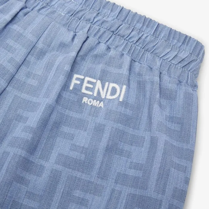 Kids Light Blue Chambray Baby Trousers Light Blue Fendi Baby Boy
