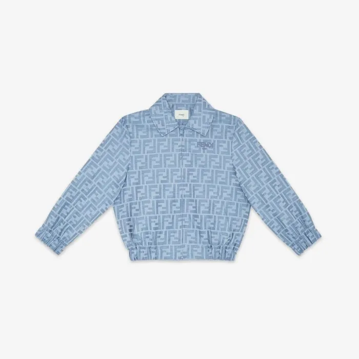 Kids Light Blue Ff Cotton Bomber Jacket Light Blue Fendi Ready To Wear