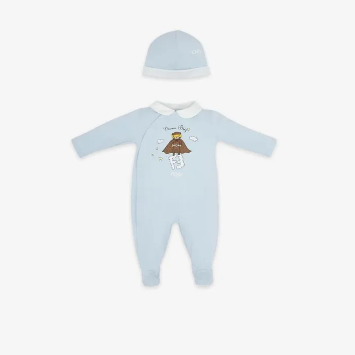 Kids Light Blue Jersey Baby Set Light Blue Fendi Baby Boy