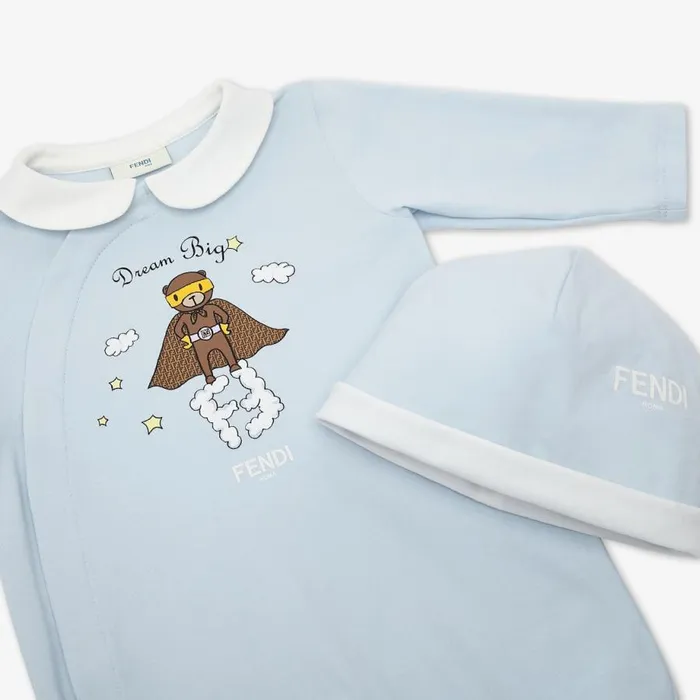 Kids Light Blue Jersey Baby Set Light Blue Fendi Baby Boy