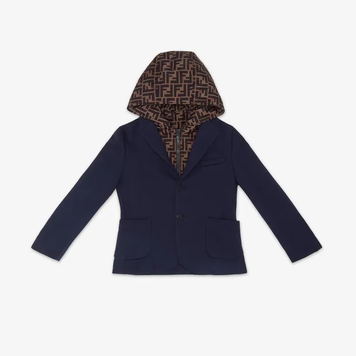 Kids Navy Blue Jacket With Ff Hood Blue Fendi Ready To Wear