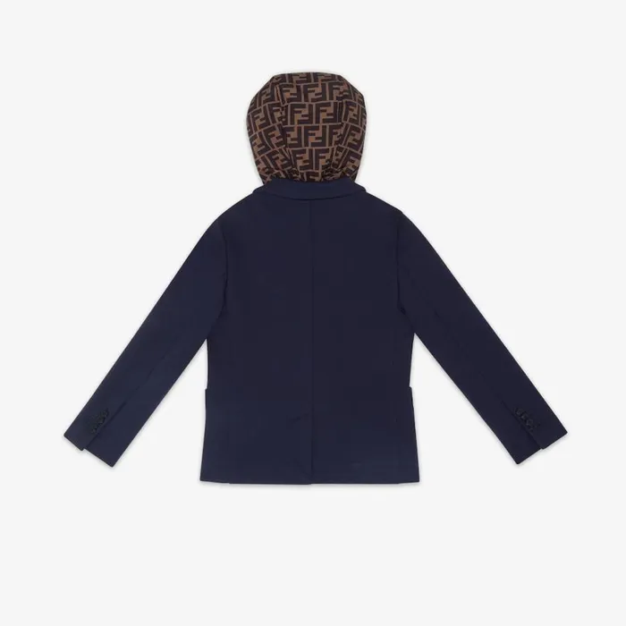 Kids Navy Blue Jacket With Ff Hood Blue Fendi Ready To Wear