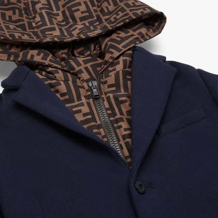 Kids Navy Blue Jacket With Ff Hood Blue Fendi Ready To Wear