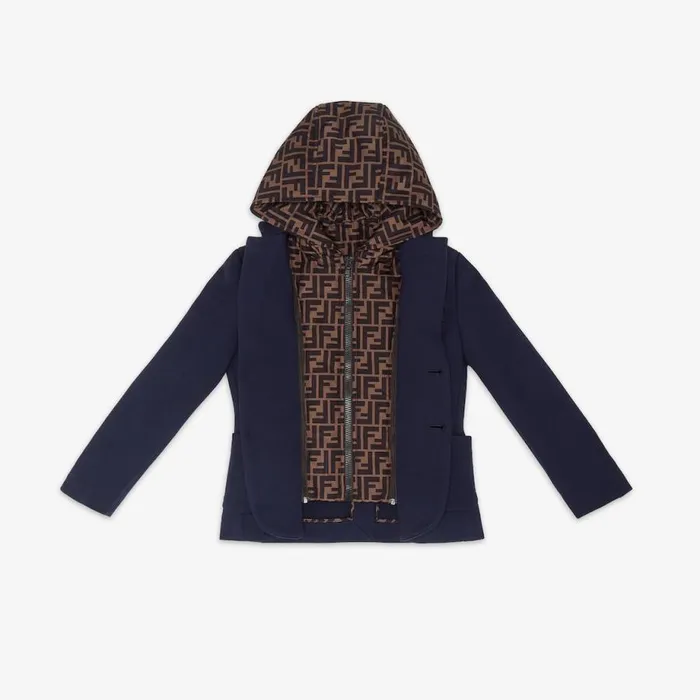 Kids Navy Blue Jacket With Ff Hood Blue Fendi Ready To Wear