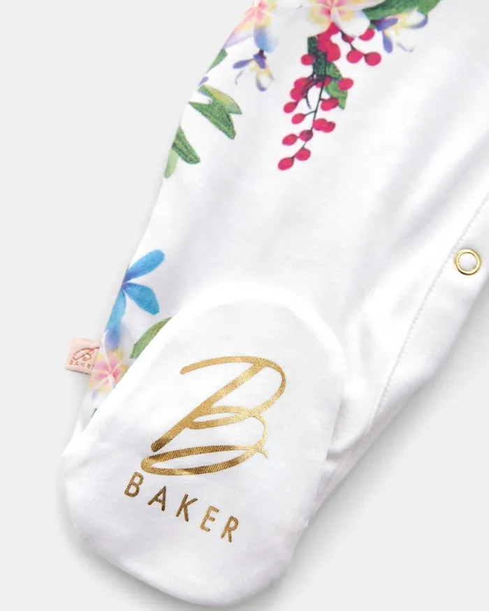 Kids ODETTYY 8211 Botanical Cotton Sleepsuit With Frill Detail White Ted Baker Playsuits and Sets