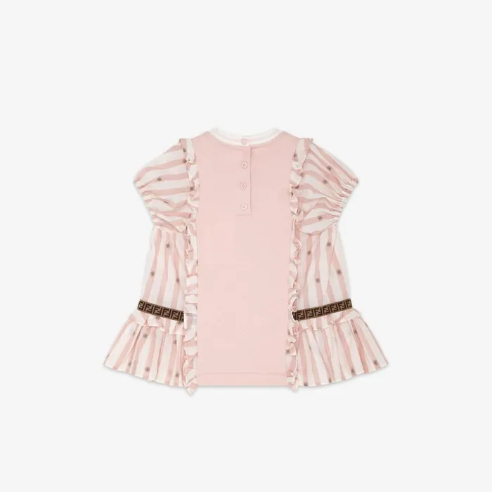 Kids Pink Striped Poplin And Cotton Dress Pink Fendi Baby Girl