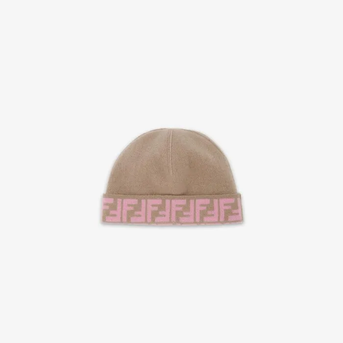 Kids Reversible Junior Hat In Beige And Pink Knit Pink Fendi Accessories