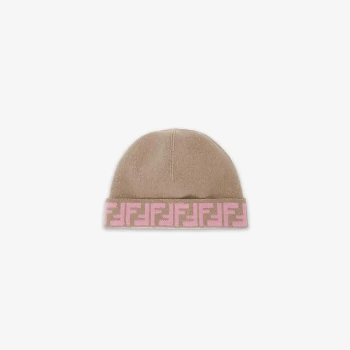 Kids Reversible Junior Hat In Beige And Pink Knit Pink Fendi Accessories