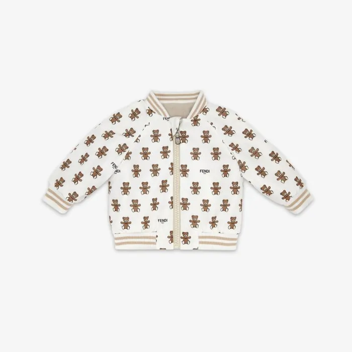 Kids Reversible Multicolour Poplin And Jersey Fleece Baby Bomber Jacket Multicolour Fendi Baby Girl
