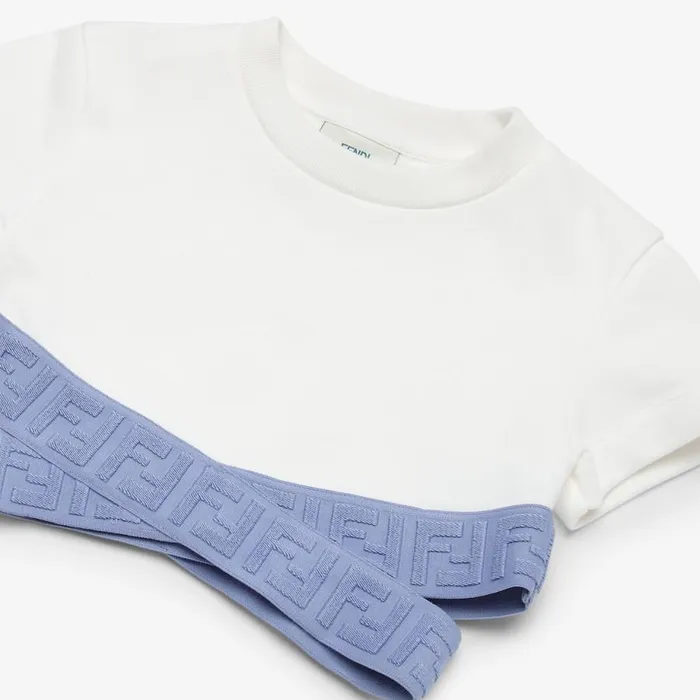 Kids Short White Jersey Fleece Top White Fendi Ready To Wear