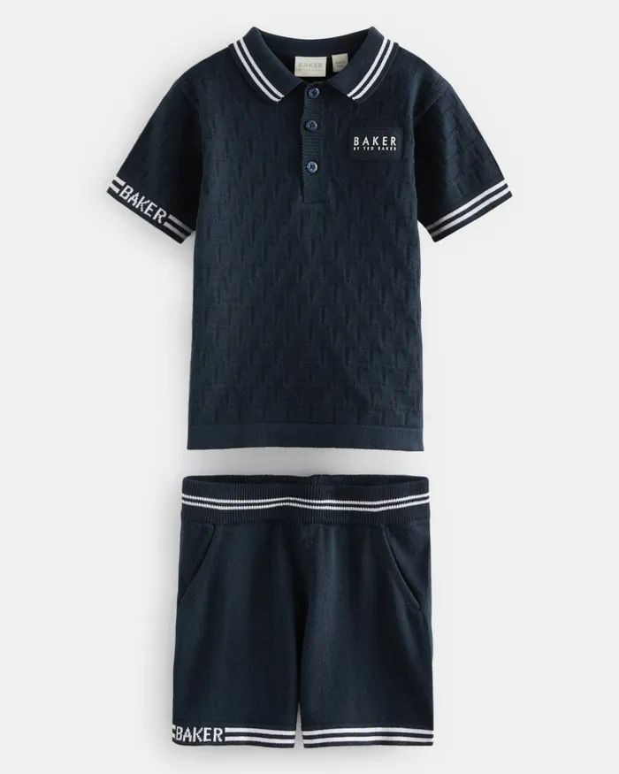 Kids TIBERIU 8211 Knitted Polo Shirt And Shorts Set Navy Ted Baker Tops Kids TIBERIU 8211 Knitted Polo Shirt And Shorts Set Navy Ted Baker Tops