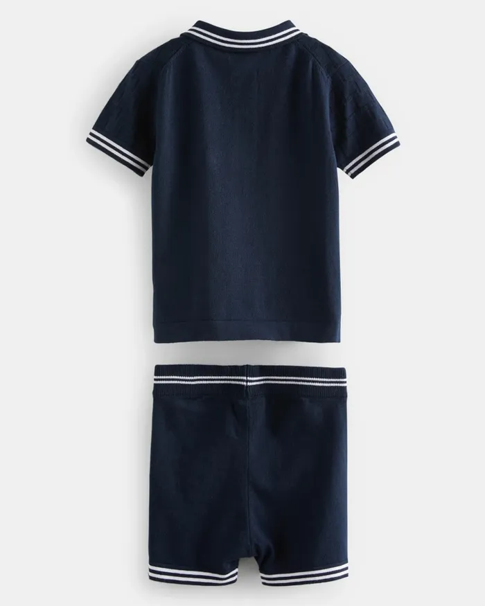 Kids TIBERIU 8211 Knitted Polo Shirt And Shorts Set Navy Ted Baker Tops Kids TIBERIU 8211 Knitted Polo Shirt And Shorts Set Navy Ted Baker Tops