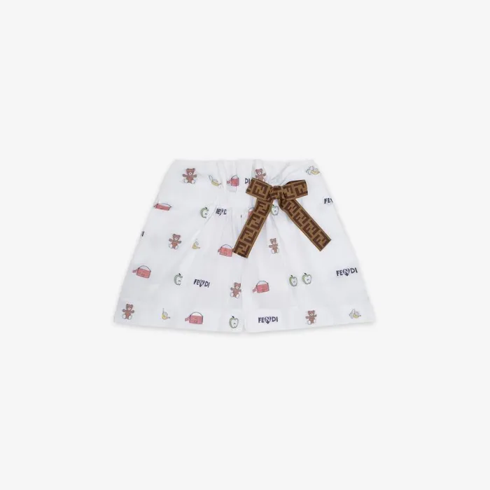 Kids White And Multicolour Poplin Junior Skirt White Fendi Ready To Wear