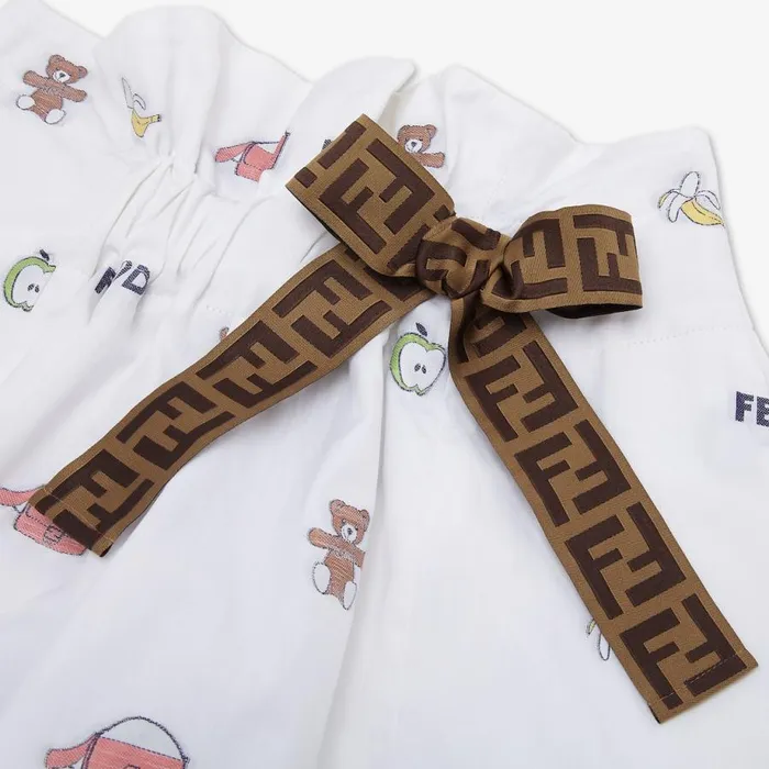 Kids White And Multicolour Poplin Junior Skirt White Fendi Ready To Wear