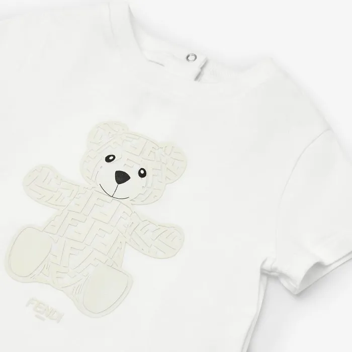 Kids White Jersey Teddy Bear TShirt White Fendi Baby Girl
