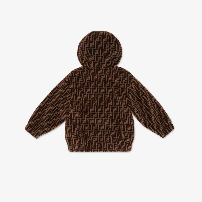 Kids Wool Blend And Gabardine Junior Teddy Bear Jacket With Logo Fendi Ready To Wear