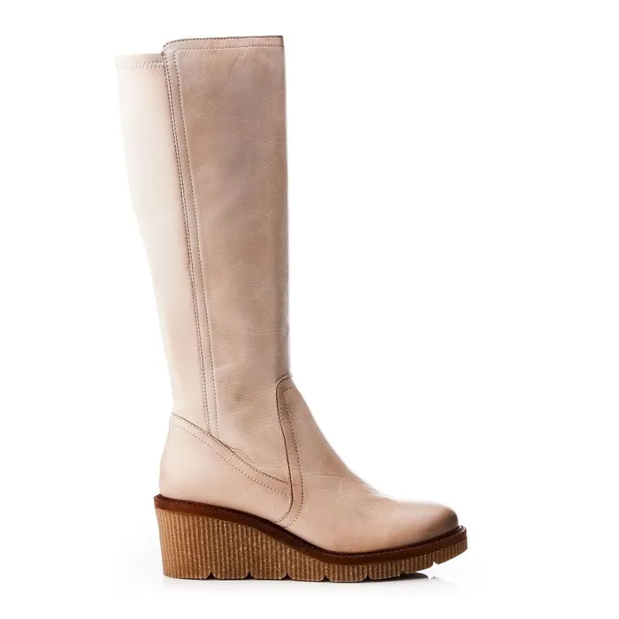 Knee High Boots Women Moda In Pelle Harpette Cream Leather