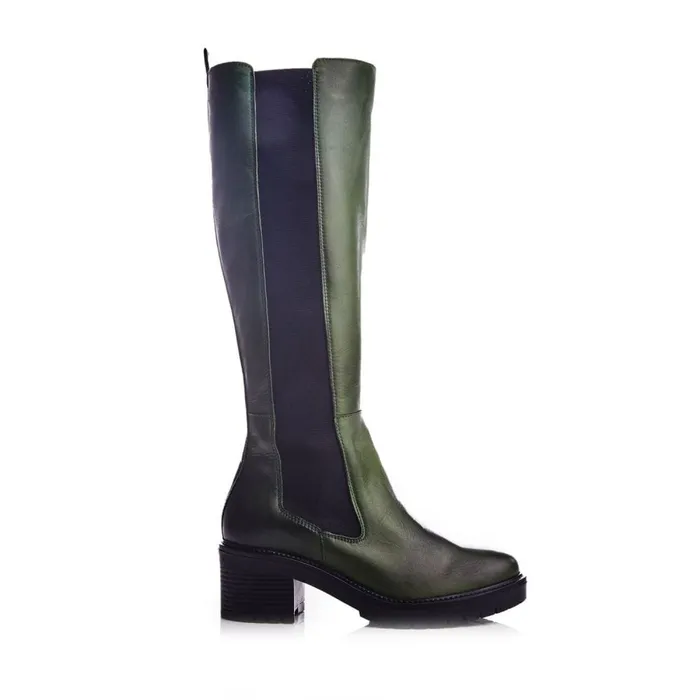 Knee High Boots Women Moda In Pelle Linettie Green Leather
