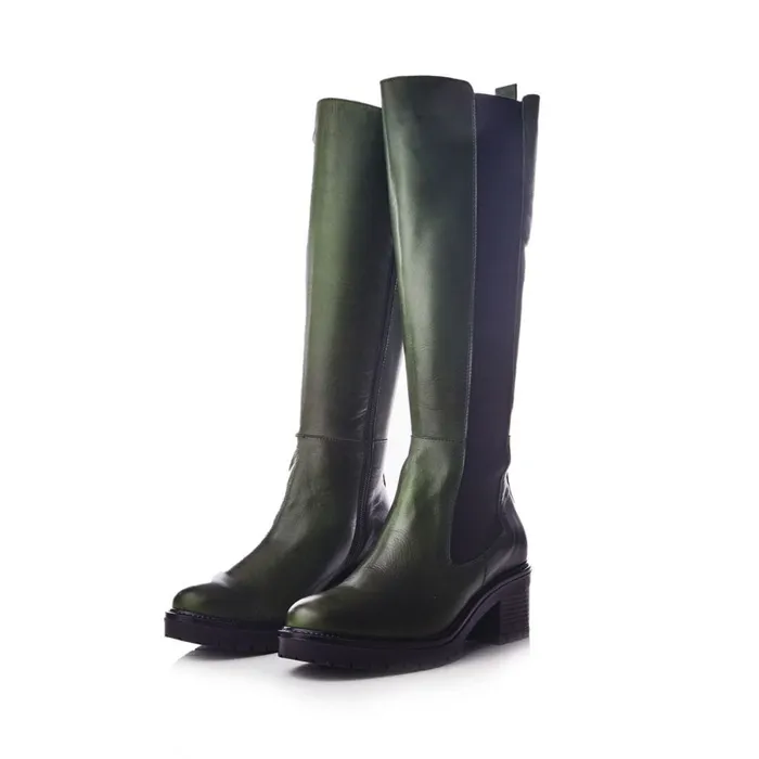 Knee High Boots Women Moda In Pelle Linettie Green Leather Knee High Boots Women Moda In Pelle Linettie Green Leather