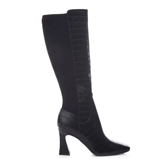 Knee High Boots Women Moda In Pelle Millea Black Patent Mocc Croc