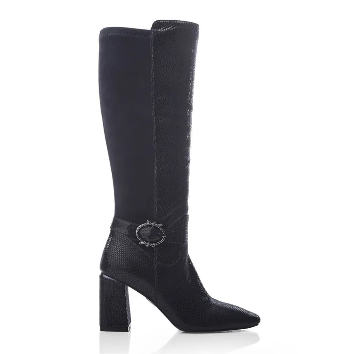 Knee High Boots Women Moda In Pelle Saretta Navy Alcantara