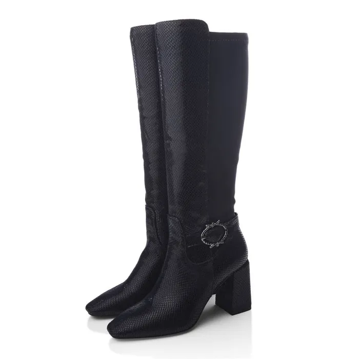 Knee High Boots Women Moda In Pelle Saretta Navy Alcantara