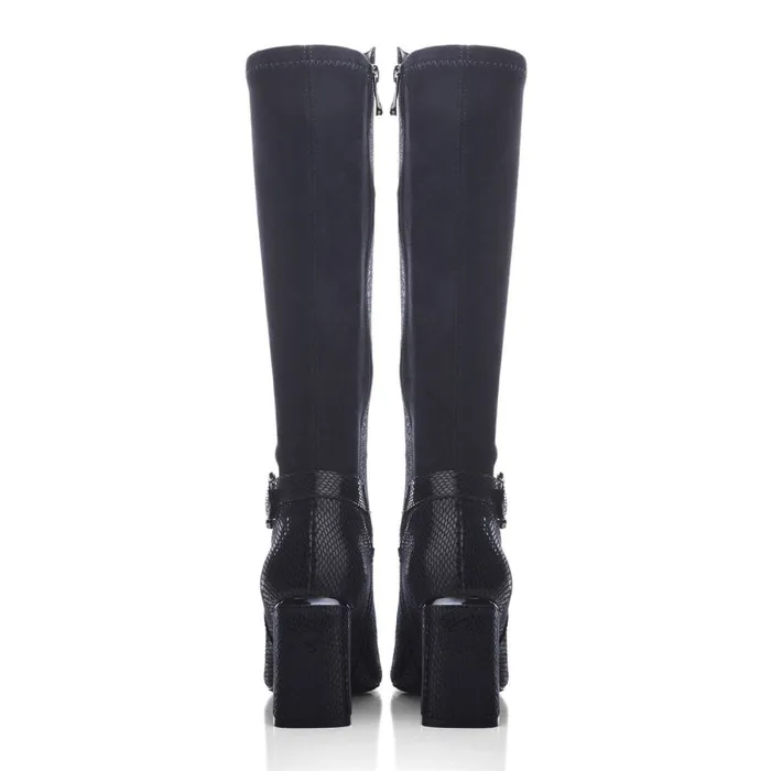 Knee High Boots Women Moda In Pelle Saretta Navy Alcantara
