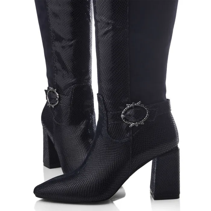 Knee High Boots Women Moda In Pelle Saretta Navy Alcantara