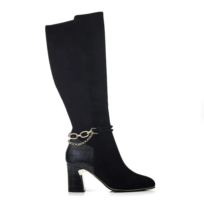 Knee High Boots Women Moda In Pelle Viviena Black Suede
