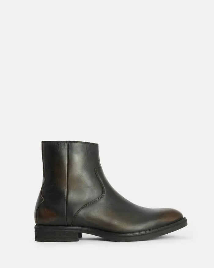 Lang Leather Zip Up Boots Dark Brown Men AllSaints Shoes and Boots