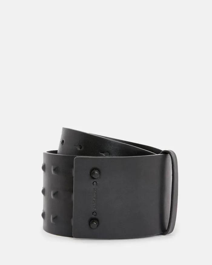 Lara Studded Leather Waist Belt Blackmatte Black Women AllSaints Leather Belts