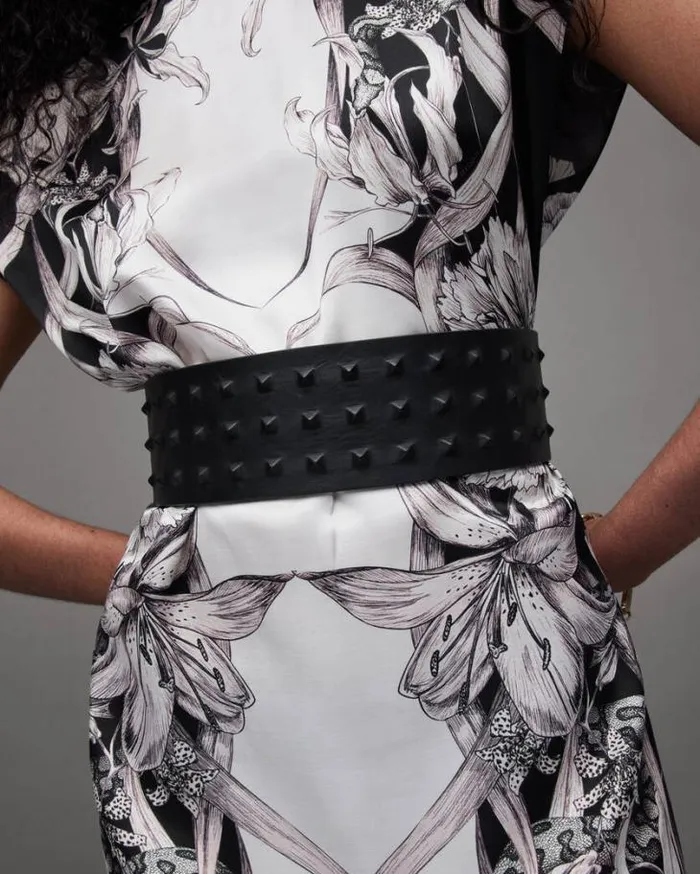 Lara Studded Leather Waist Belt Blackmatte Black Women AllSaints Leather Belts Lara Studded Leather Waist Belt Blackmatte Black Women AllSaints Leather Belts