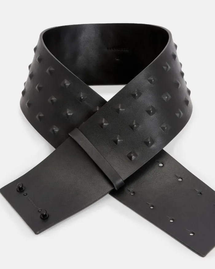 Lara Studded Leather Waist Belt Blackmatte Black Women AllSaints Leather Belts Lara Studded Leather Waist Belt Blackmatte Black Women AllSaints Leather Belts