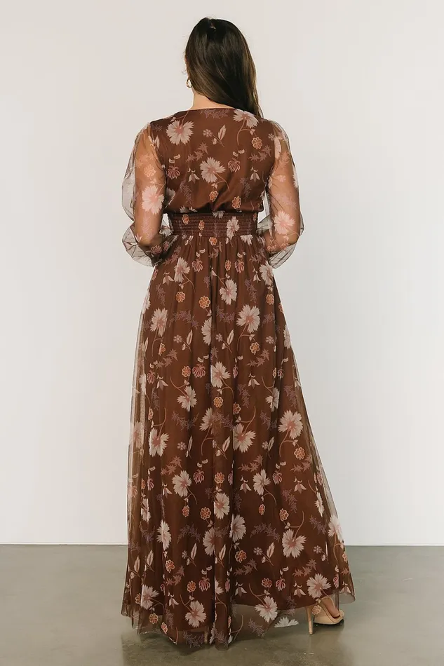 Layla Tulle Maxi Dress Chestnut Floral Women Baltic Born Wedding Guest