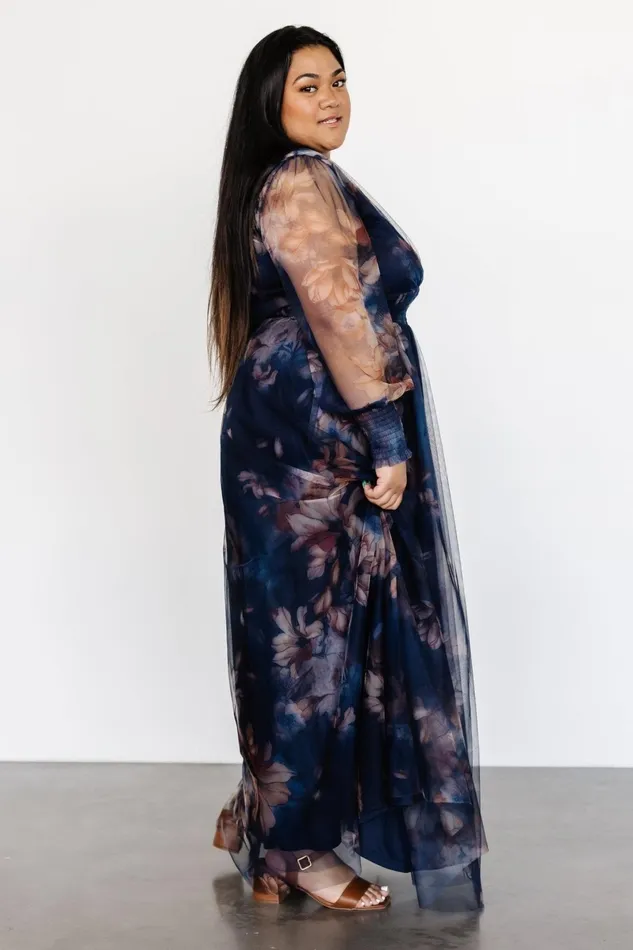 Layla Tulle Maxi Dress Dark Blue Floral Women Baltic Born Bump Friendly