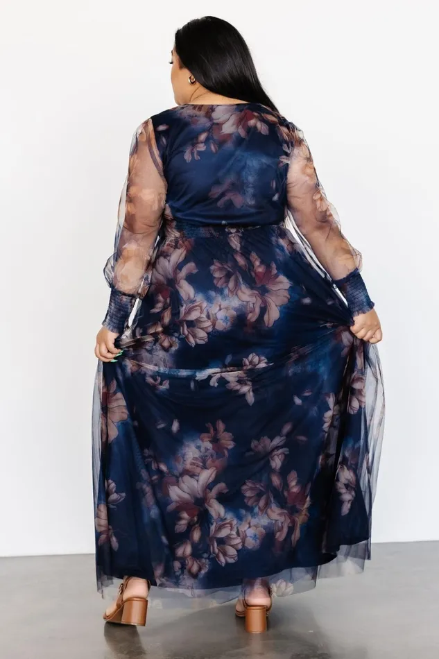 Layla Tulle Maxi Dress Dark Blue Floral Women Baltic Born Bump Friendly