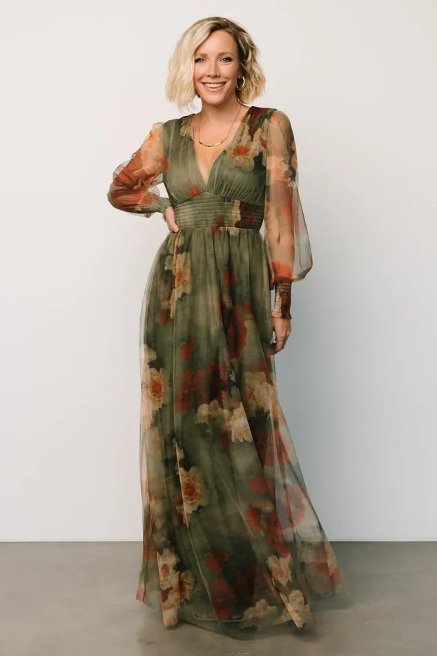Layla Tulle Maxi Dress Olive Rust Women Baltic Born Wedding Guest