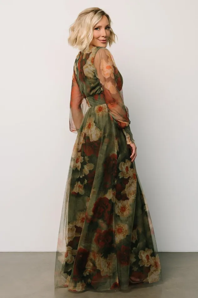 Layla Tulle Maxi Dress Olive Rust Women Baltic Born Wedding Guest