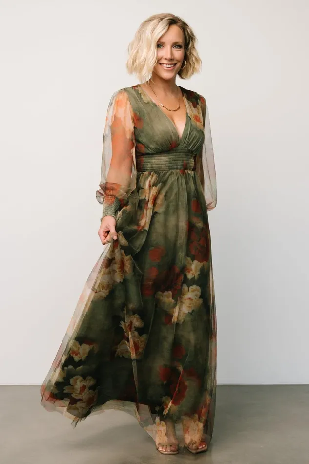 Layla Tulle Maxi Dress Olive Rust Women Baltic Born Wedding Guest