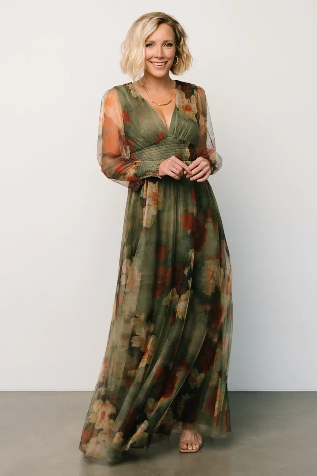 Layla Tulle Maxi Dress Olive Rust Women Baltic Born Wedding Guest