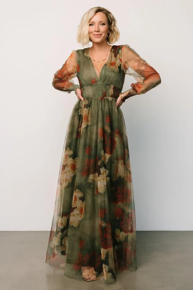 Layla Tulle Maxi Dress Olive Rust Women Baltic Born Wedding Guest