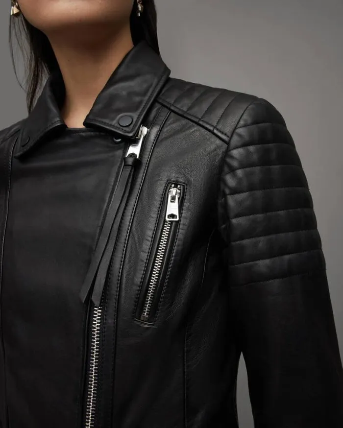 Leoni Leather Biker Jacket Black Women AllSaints Jackets and Coats