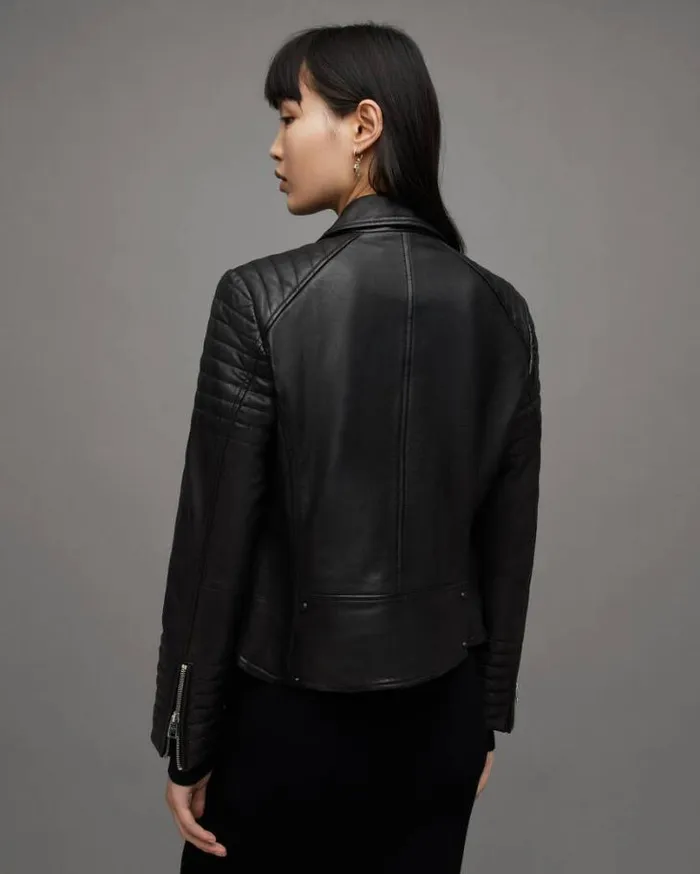 Leoni Leather Biker Jacket Black Women AllSaints Jackets and Coats