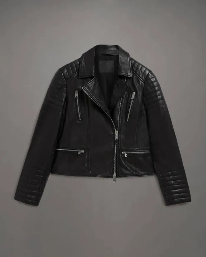 Leoni Leather Biker Jacket Black Women AllSaints Jackets and Coats