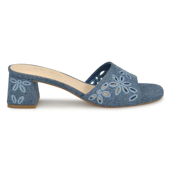 Lidey Eyelet Slide Sandals Denim Women Nine West Dress