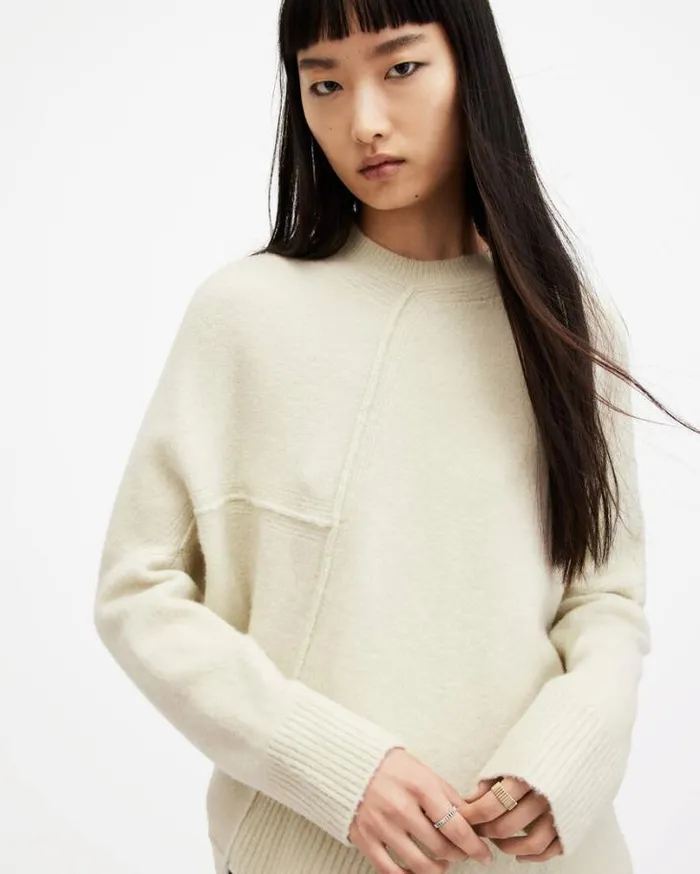 Lock Crew Neck Asymmetric Sweater Muted Green Women AllSaints Sweaters