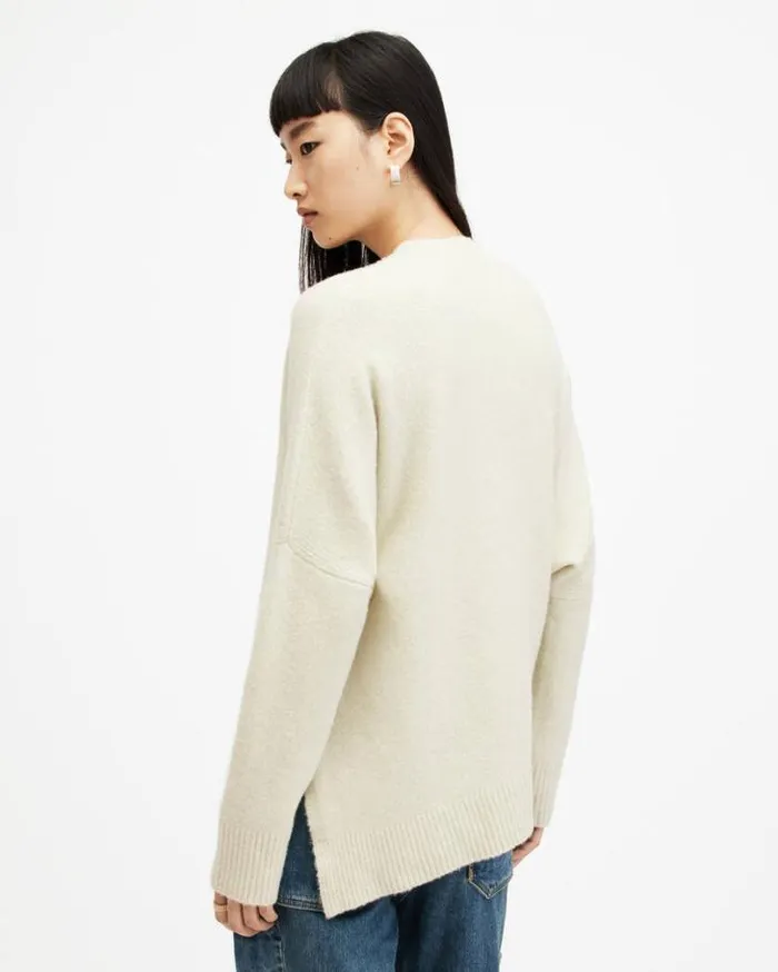 Lock Crew Neck Asymmetric Sweater Muted Green Women AllSaints Sweaters