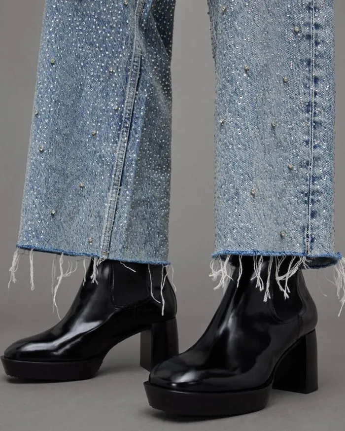 Lottie Heeled Slip On Leather Boots Black Shine Women AllSaints Shoes and Boots Lottie Heeled Slip On Leather Boots Black Shine Women AllSaints Shoes and Boots